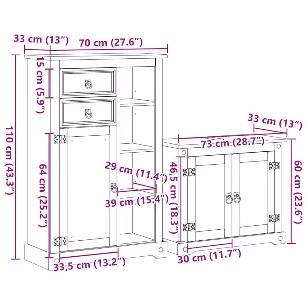 Berkfield Home Corona 2 Piece Rustic Solid Wood Pine Bathroom Furniture Set in Beige – 3