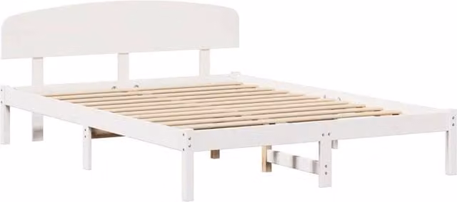 Berkfield Home Solid Wood Pine Bed Frame with Headboard in White, W: 140 cm, L: 200 cm