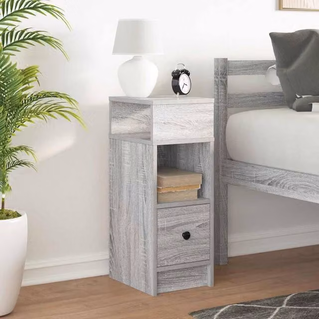 Berkfield Home Durable Bedside Cabinet with Drawer in Grey Sonoma, W/D/H: 25 x 31 x 66 cm