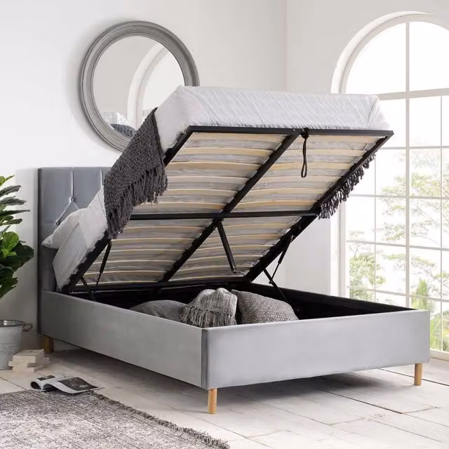 Birlea Loxley Grey Velvet Fabric Ottoman Bed Frame, W/D/H: 140 x 200 cm – 2