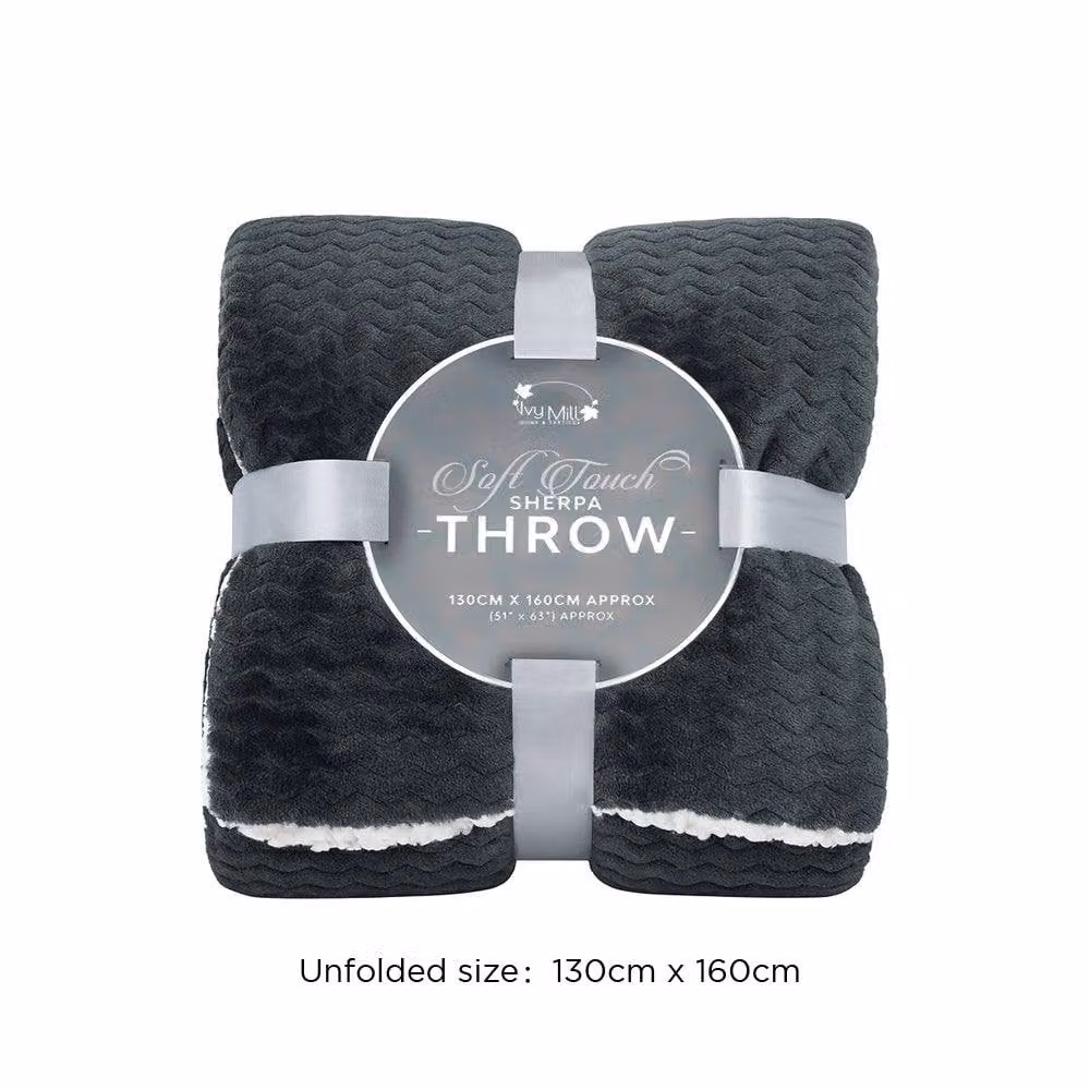 Voltico Jacquard Flannel Sherpa Throw in Charcoal and Grey, W/D/H: 130 x 160 cm – 3
