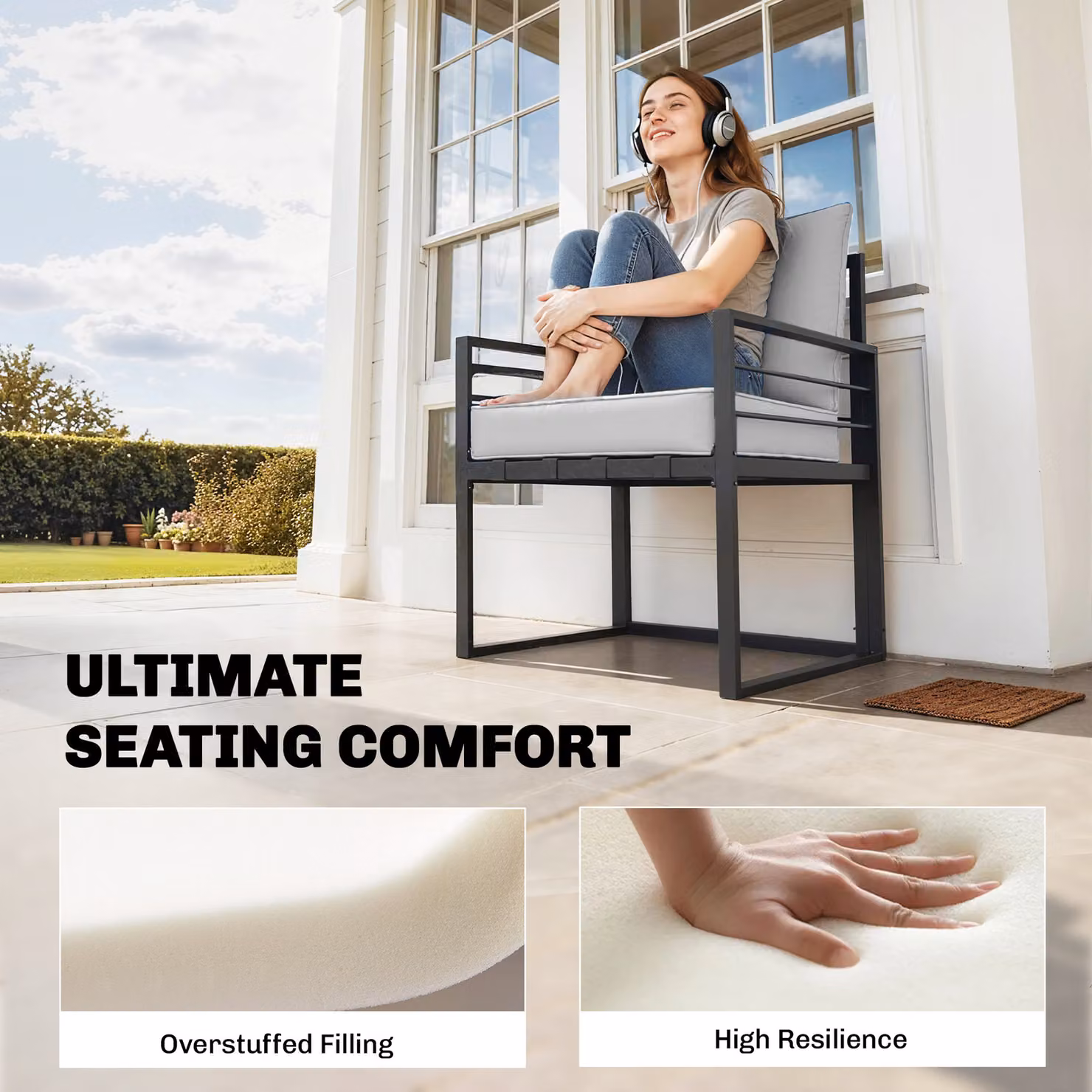 Outsunny Outdoor Seat and Back Cushion Set, Black, W: 55 cm, D: 15 cm, H: 63 cm – 2