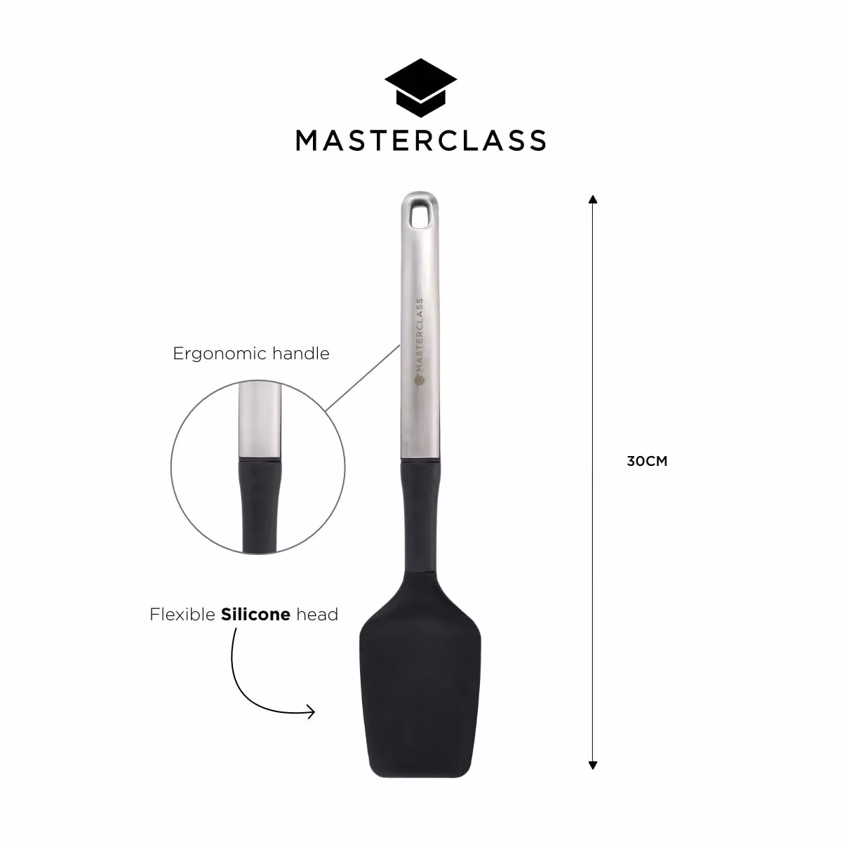MasterClass Soft Grip Stainless Steel and Silicone Spoon Spatula in Black – 6