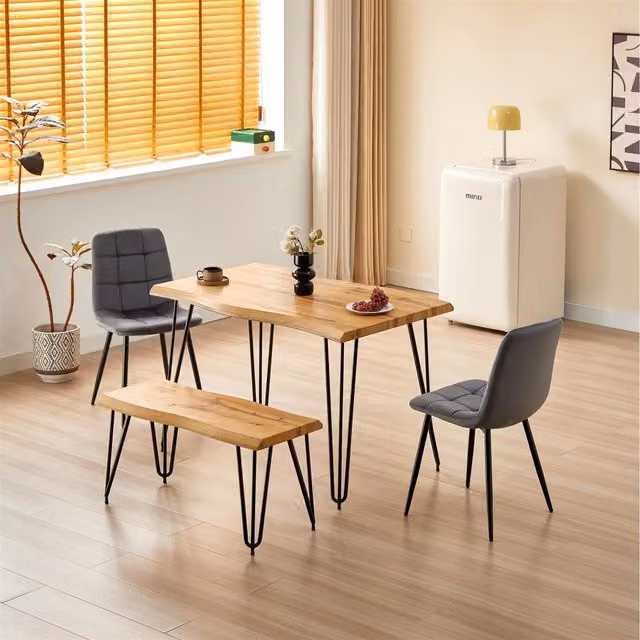 Kosy Koala Arizona Dining Set with Rectangular Wood Table, Velvet Chairs and Bench in Grey