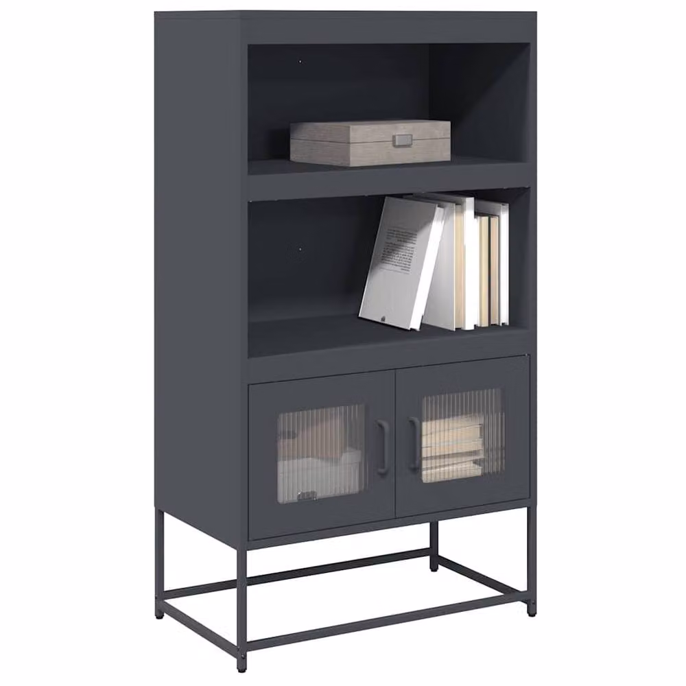 Berkfield Home Anthracite Metal Highboard with Glass Doors, W/D/H: 68 x 39 x 123 cm – 2