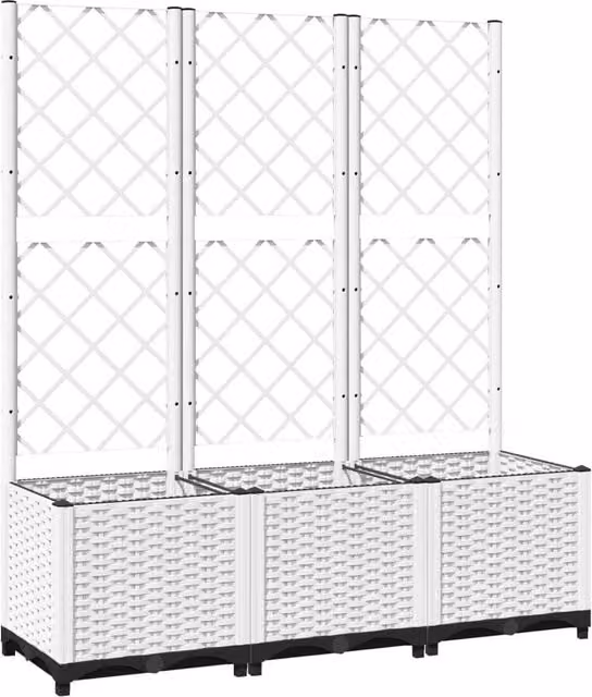 Berkfield Home Garden Planter with Trellis in White, W/D/H: 120 x 40 x 136 cm