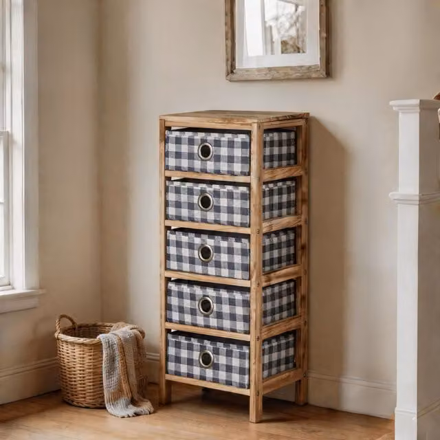 Home Source Wooden 5 Drawer Chest in Brown Coastal Style Bedroom Organiser