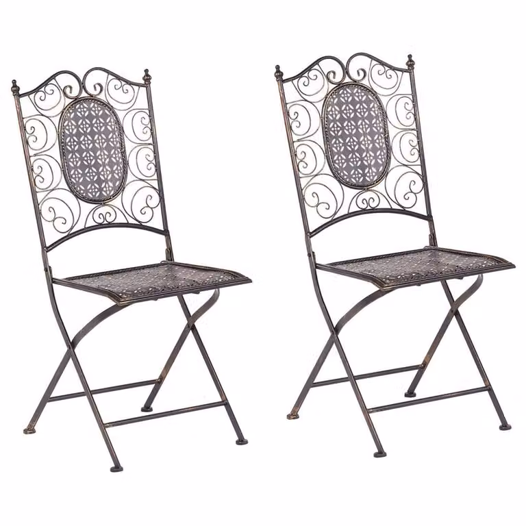 Wyld and Coco Set of 2 Vintage Black Metal Foldable Garden Chairs