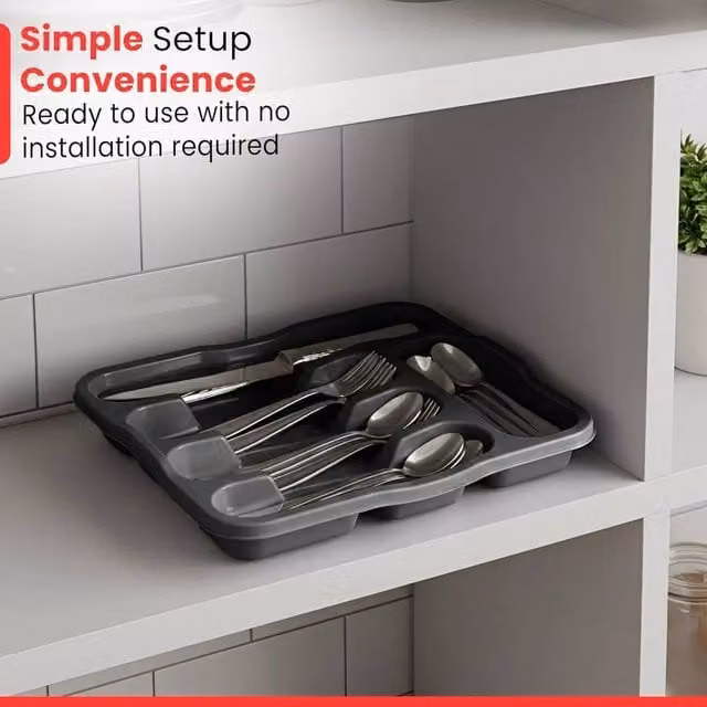 KORVIXA 5 Compartment Plastic Cutlery Tray in Dark Grey, Width: 100 cm