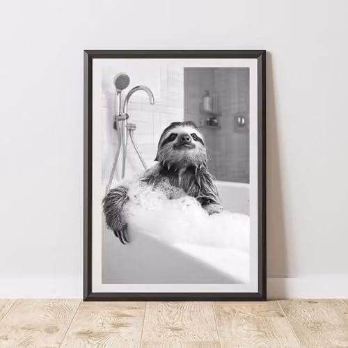 60 Second Makeover Sloth In The Bath Animal Print Paper Poster, W/H: 21.0 x 29.7 cm