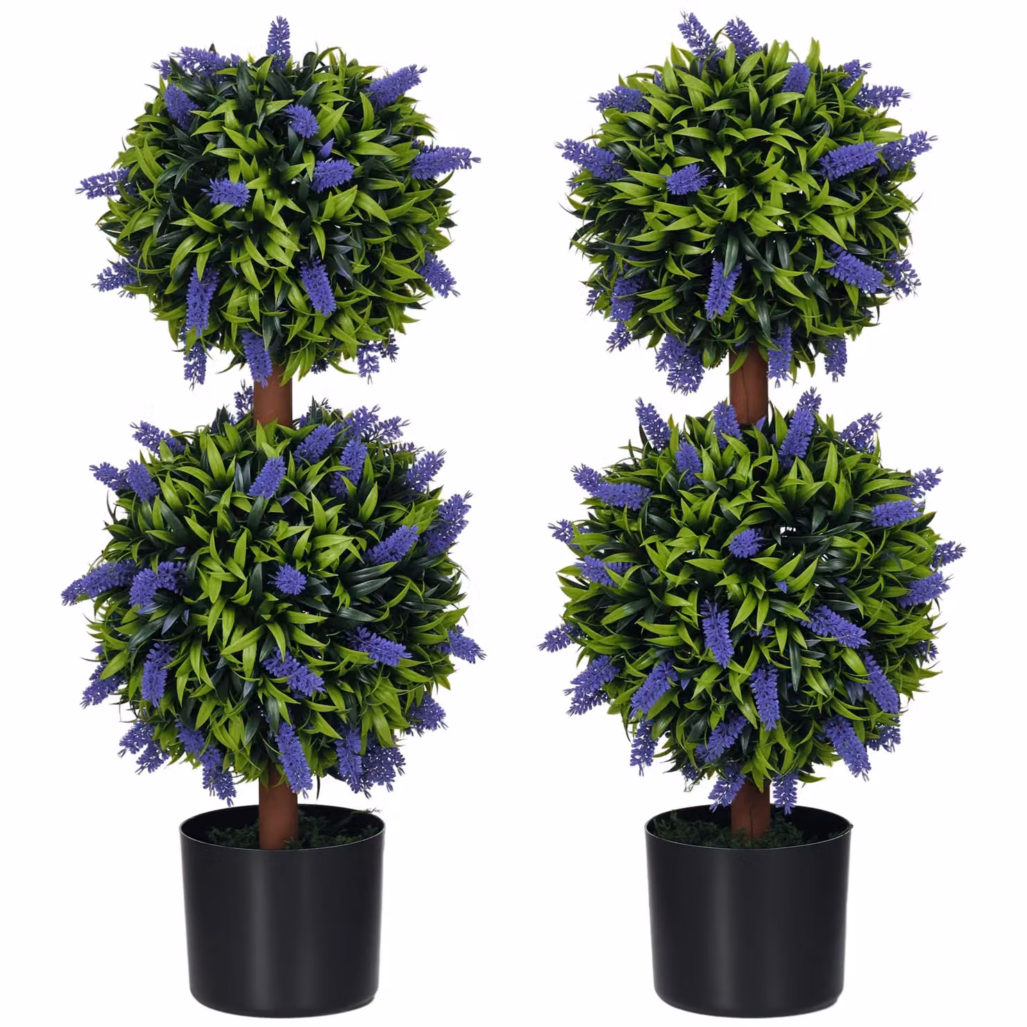 HOMCOM Set of 2 Green Artificial Potted Ball Trees with Lavender Flowers, Height: 70 cm – 2