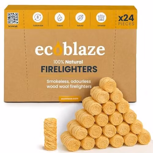 Ecoblaze Natural 24 Wood Wool Firelighters for BBQ, Pizza Oven and Fire Pits – 1