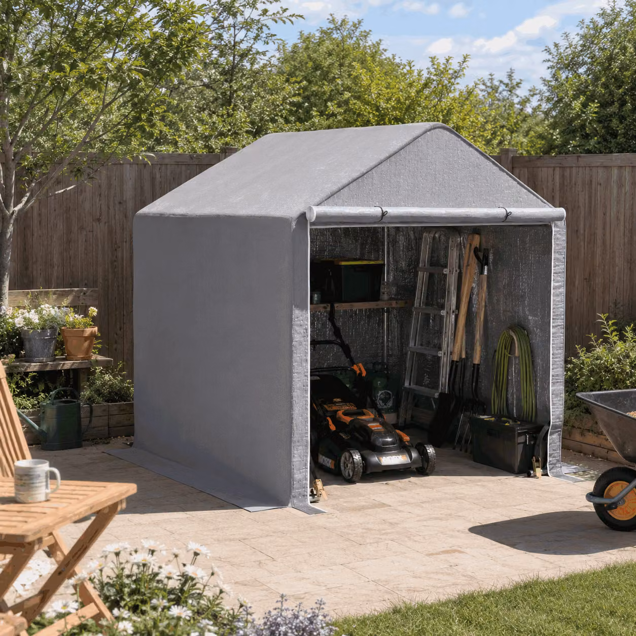 Outsunny Grey Garden Fabric Storage Tent with Single Door and Gable Roof, W: 200 cm, D: 200 cm, H: 200 cm – 2