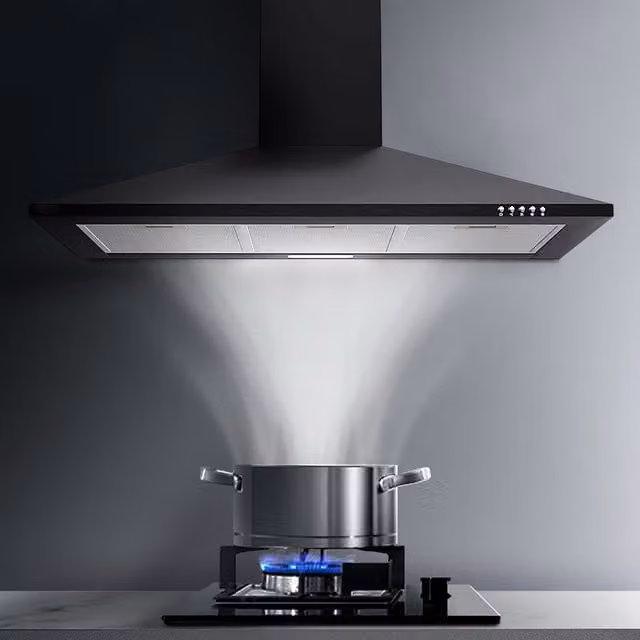 Livingandhome Black Wall-Mounted Recirculation Range Hood with LED Lighting, Width: 90 cm