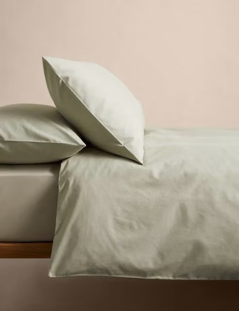 M&S Body Sensor Pure Cotton Bedding Set, Green, W: 200 cm x L: 200 cm