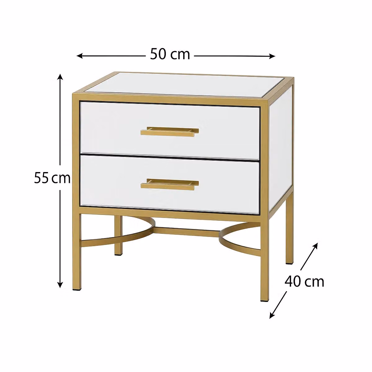 Melody Maison Venus Gold Mirrored Bedside and Occasional Table, W/D/H: 55.0 x 28.5 x 48.0 cm – 2