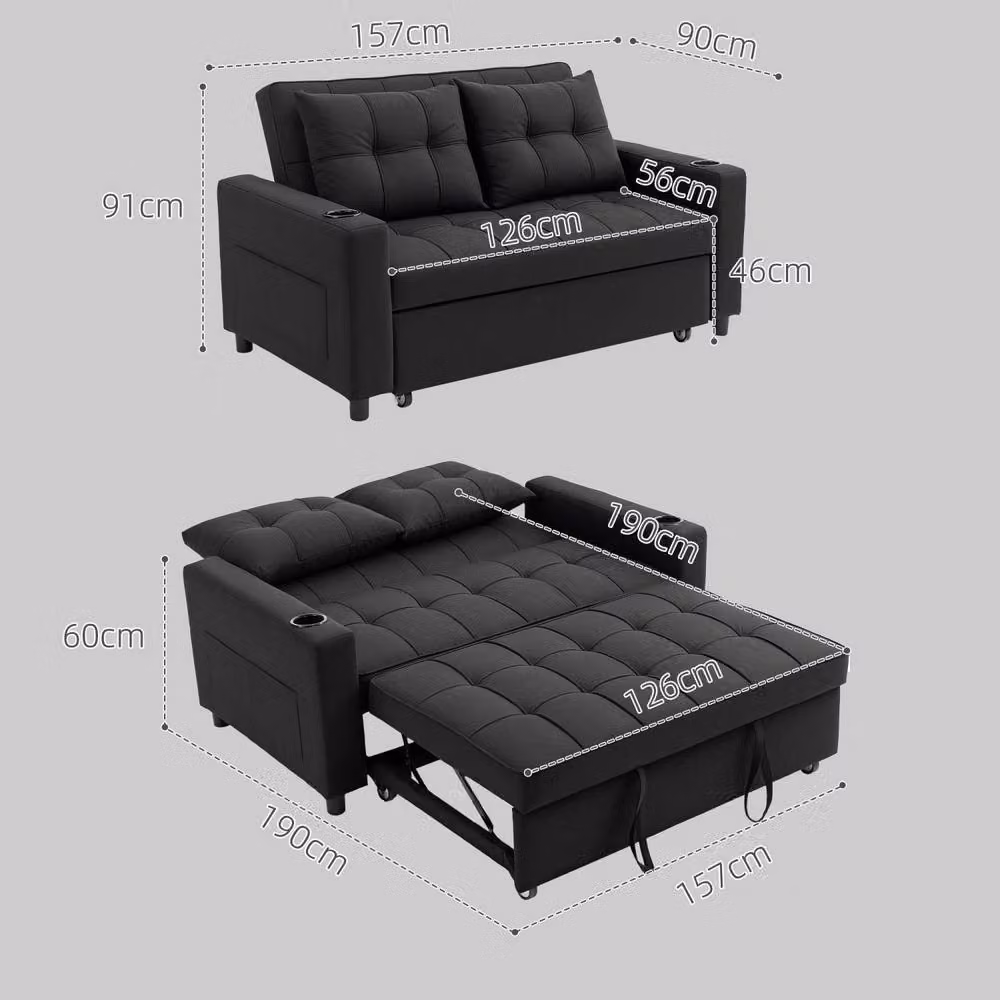 Wyld Haus Kanovi Black 2 Seater Pull Out Sofa Bed with Cup Holders – 3