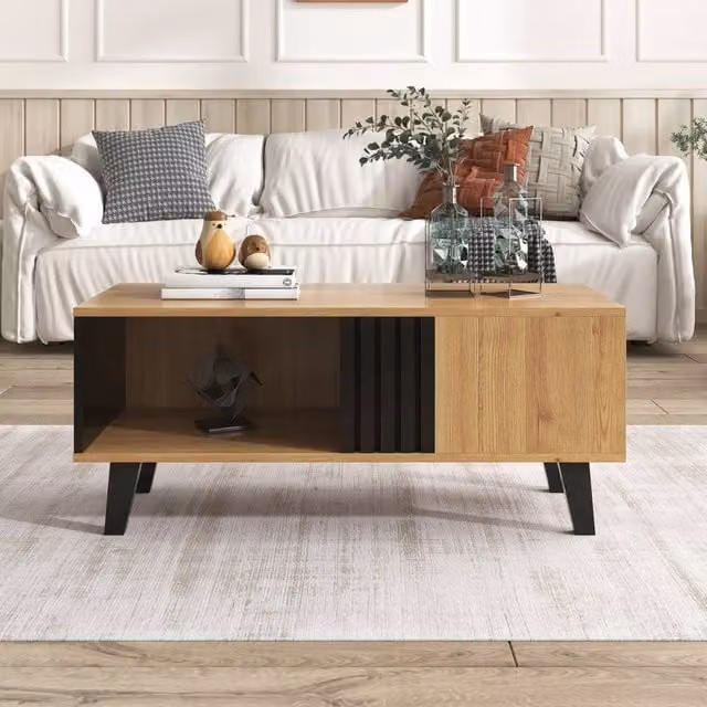 VOGREX Modern Rectangular Wood Coffee Table with Versatile Storage in Brown and Black, W/D/H: 60 x 60 x 45 cm – 1