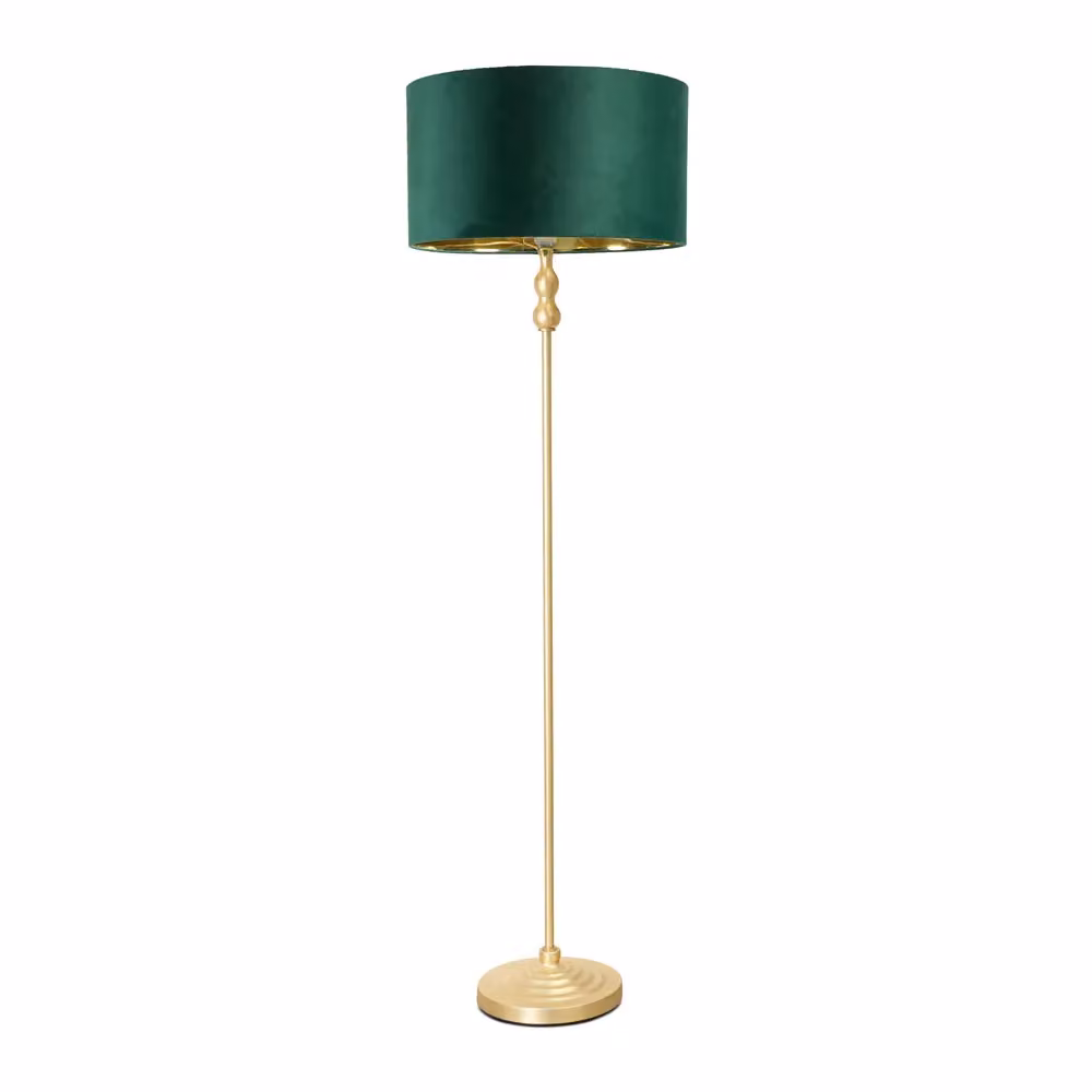 ValueLights Maggie Gold Candlestick Floor Lamp in Green Velvet with Gold Inner Shade – 2