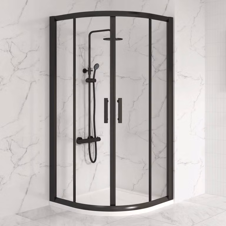 Royal Bathrooms Milan Quadrant Shower Enclosure with Double Sliding Doors, Matt Black, W: 70 cm x D: 70 cm, 6mm Glass