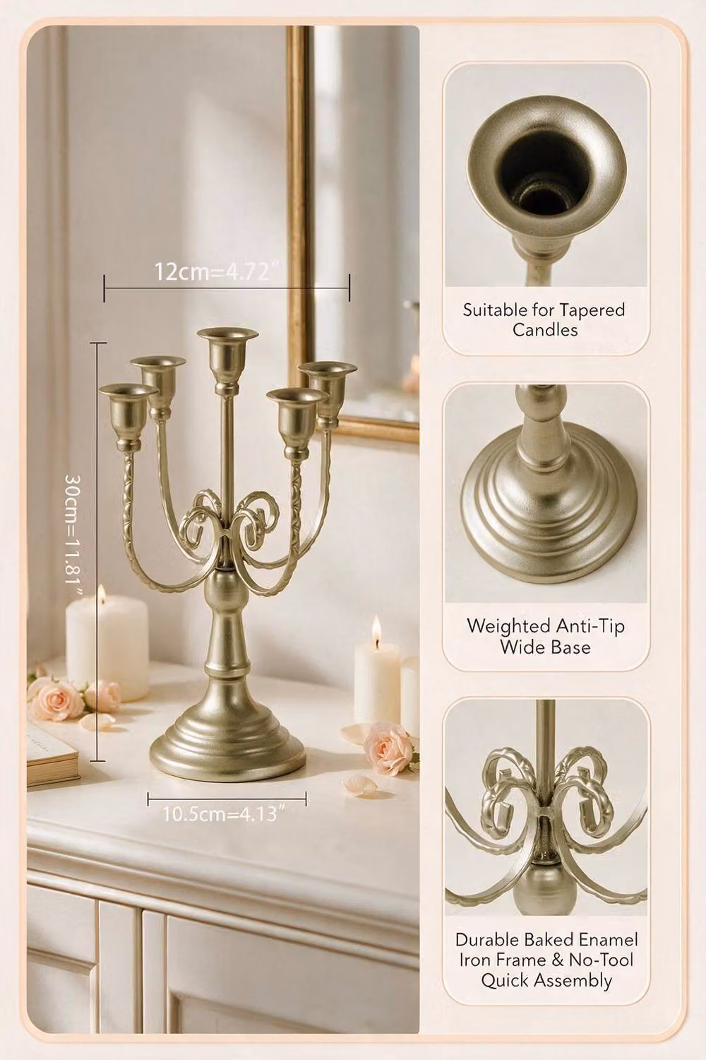 ExtraStar 2-Piece 5-Arm Vintage Metal Taper Candle Holders in Gold – 5