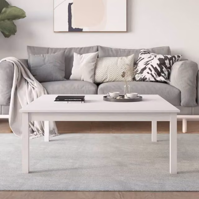 Berkfield Home White Rustic Square Coffee Table in Solid Pine Wood W/D/H: 100 x 100 x 40 cm