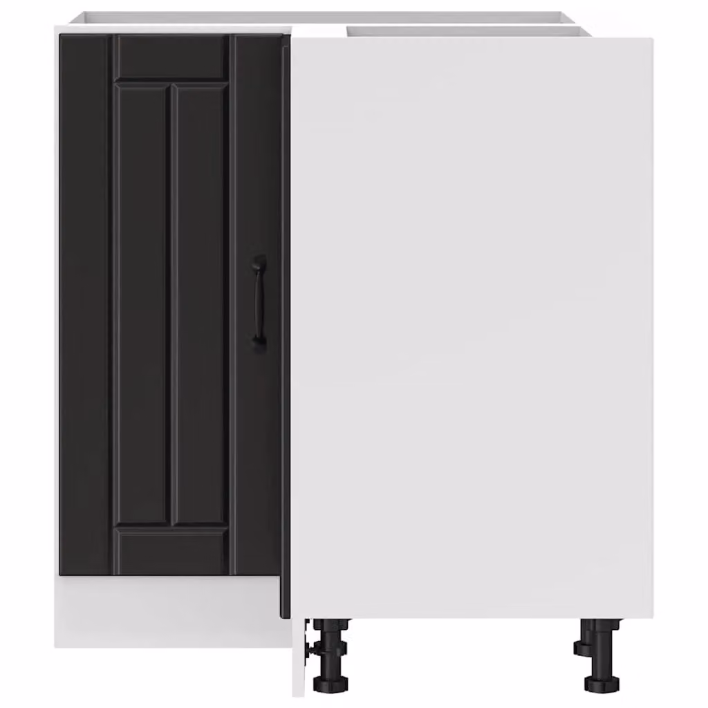 Berkfield Home Lucca Black Matt MDF Kitchen Corner Base Cabinet with Hinged Doors and Internal Shelves – 4