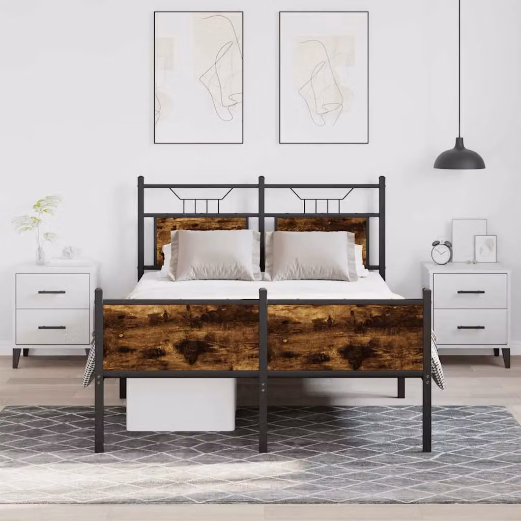 Berkfield Home Small Double Bed Frame in Smoked Oak Brown, W/D/H: 120 x 190 cm – 2