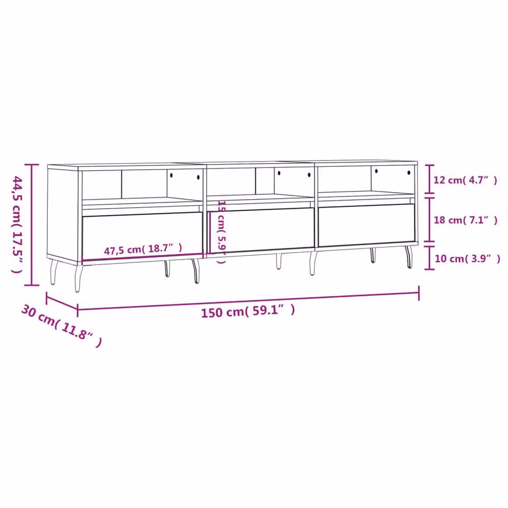 Berkfield Home Grey Sonoma TV Cabinet W/D/H: 150 x 30 x 44.5 cm – 3