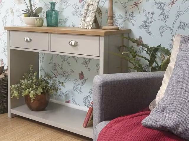 GFW Lancaster Modern Grey and Oak 2 Drawer Console Table W/D/H: 76.0 x 97.0 x 126.0 cm – 2
