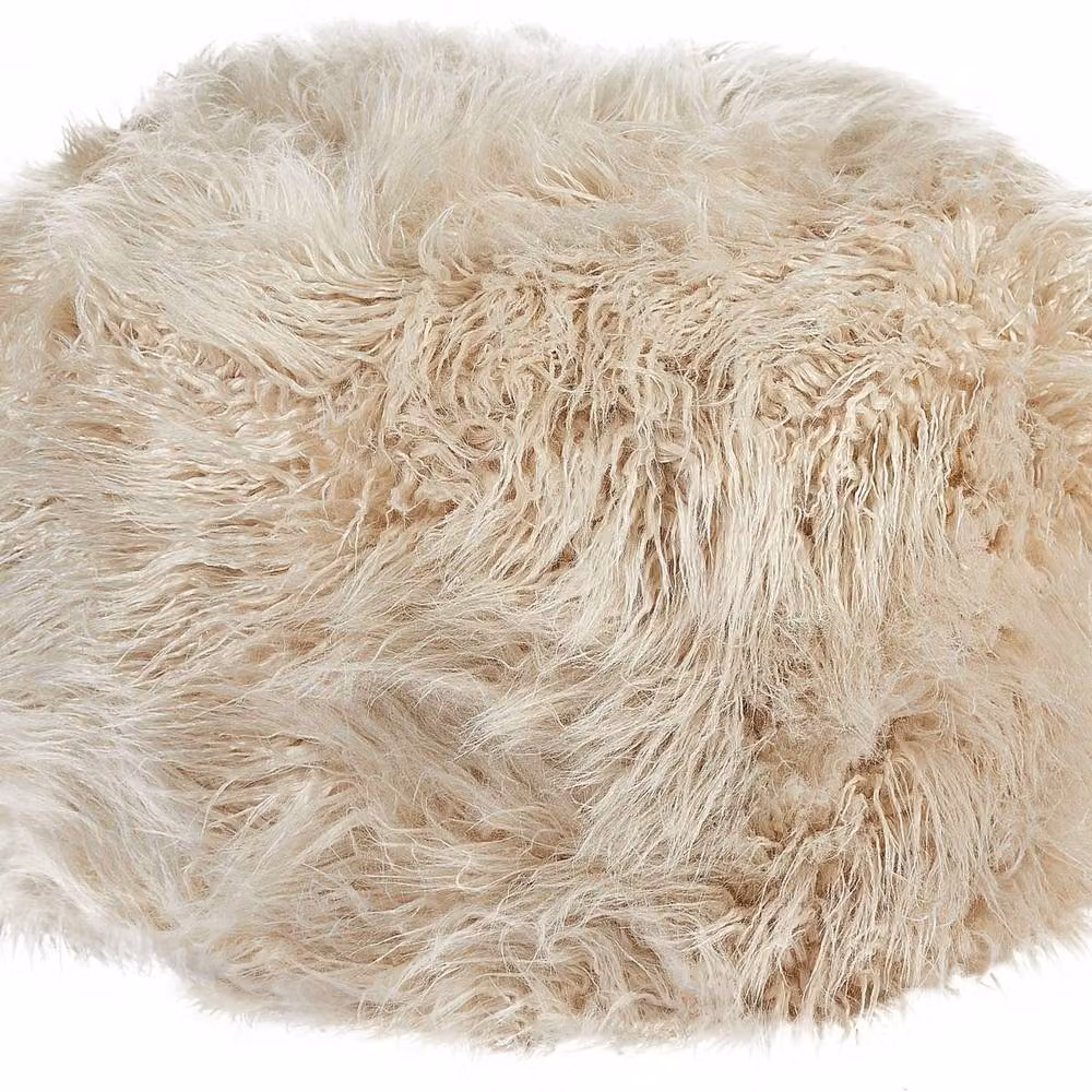 Wyld and Coco Light Beige Faux Fur Square Pouffe Footstool with Removable Cover – 2