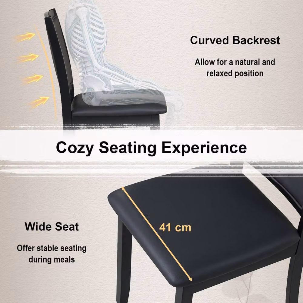 Gymax Black Faux Leather Upholstered Wooden Dining Chair – 6