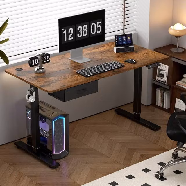 MCC Direct Electric Height Adjustable Standing and Sitting Computer Desk in Walnut – 1