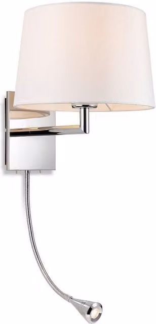 Netlighting Grand Wall Lamp with Adjustable Switched Reading Light in Chrome and Grey Fabric Shade