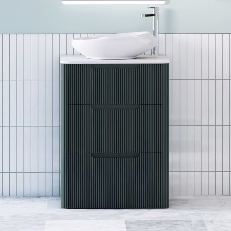 Royal Bathrooms Avenza Floor Standing 3 Drawer Vanity Unit with Nova Basin, Moss Green and White, Depth: 60 cm