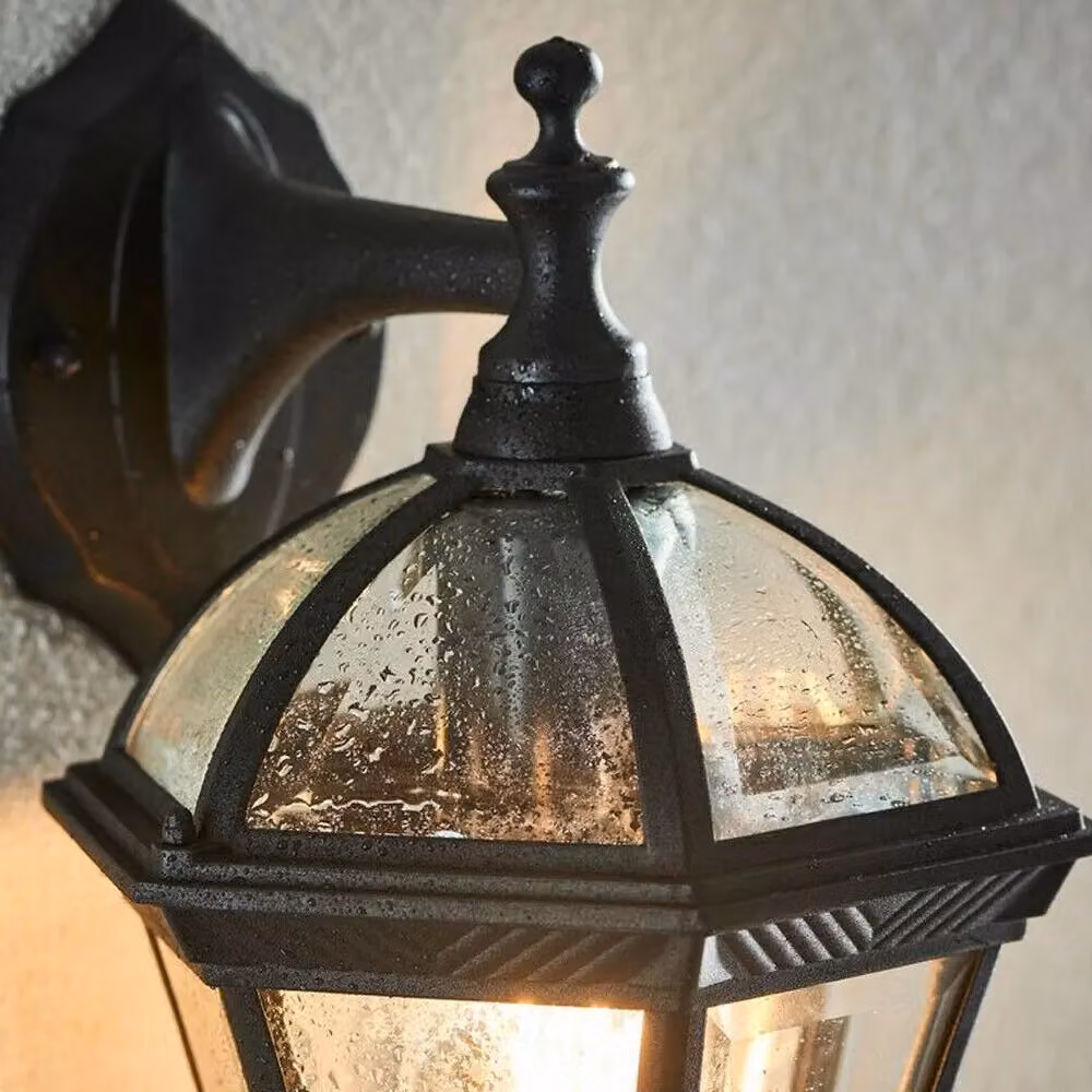 Loops IP44 Outdoor Wall Lantern in Matt Black and Transparent Glass – 3
