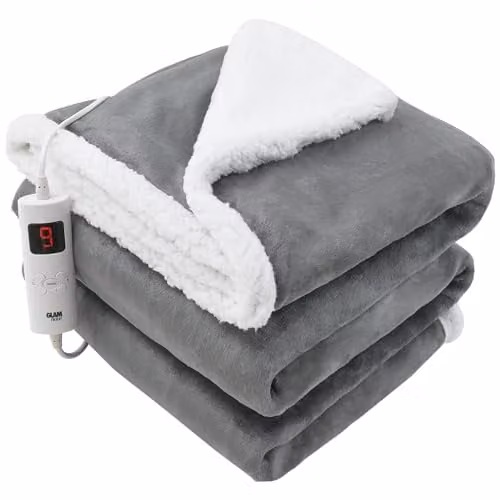 GlamHaus Heated Electric Fleece Throw Blanket in Grey, W/D/H: 160 x 130 cm – 1