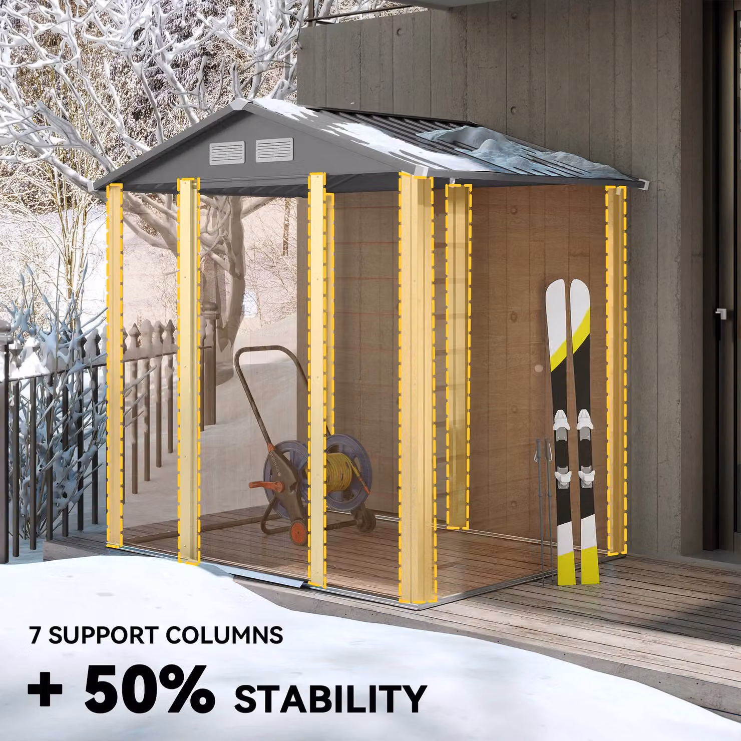 OUTSUNNY Gable Garden Shed with Sliding Doors in Brown Wood Effect, W/D/H: 200 x 175 x 153 cm – 2