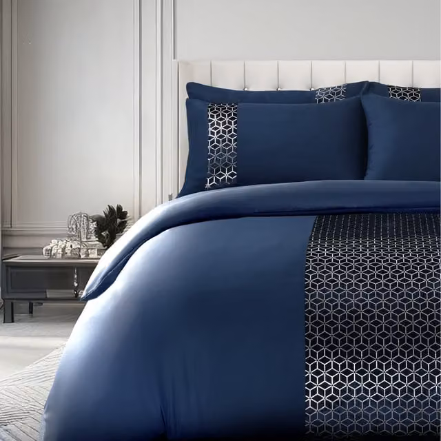 Velosso Blue Graphic Duvet Cover and Pillowcase Set, W: 140 cm, L: 200 cm