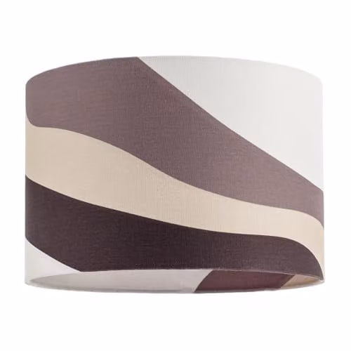 Happy Homewares Scandinavian Style Linen Fabric Drum Lamp Shade with Wavy Design in Taupe, Brown and White, Diameter: 30 cm