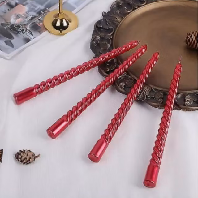 Marco Paul 4pc Twisted Taper Candle Set in Red
