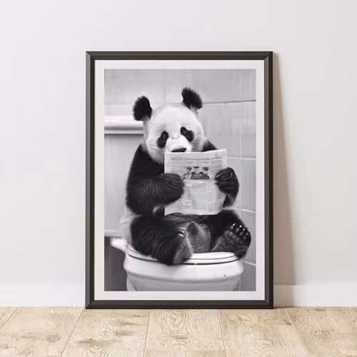60 Second Makeover Panda On The Toilet Animal Print Paper Poster, Multicolour, W/H: 21.0 x 29.7 cm