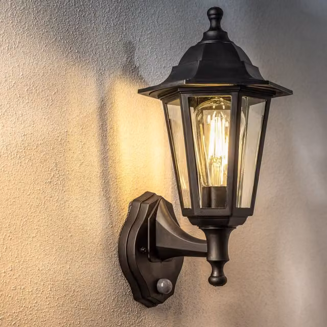 CGC Yasmin Traditional Outdoor PIR Motion Sensor Wall Light in Black
