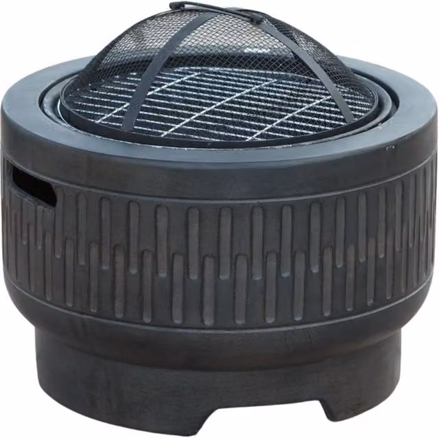 Vossmoon Morbarrel Outdoor Garden Fire Pit with Stainless Steel Cooking Grill in Black
