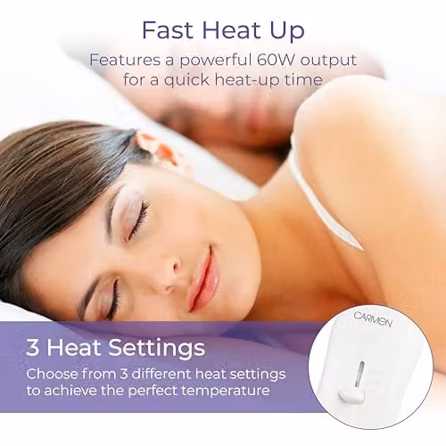 Carmen King Size Heated Under Blanket with Overheat Protection, 70W, W: 120 cm, D: 130 cm, White, C81194 – 2