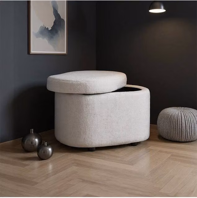 Living and Home Modern Teddy Fleece Storage Ottoman in White with Plastic Legs