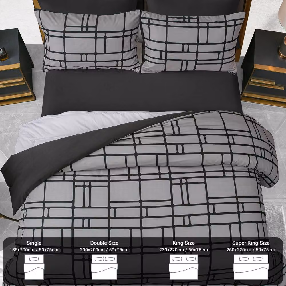 Lazzaro Home Reversible Brushed Microfibre Duvet Cover and Pillowcase Set, Grey, W: 140 cm, L: 200 cm – 2