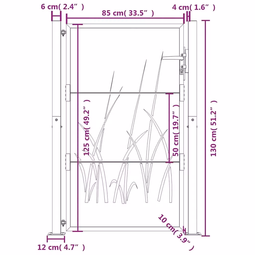 Berkfield Home Corten Steel Garden Gate with Grass Design in Brown, W: 105 cm, H: 130 cm – 4