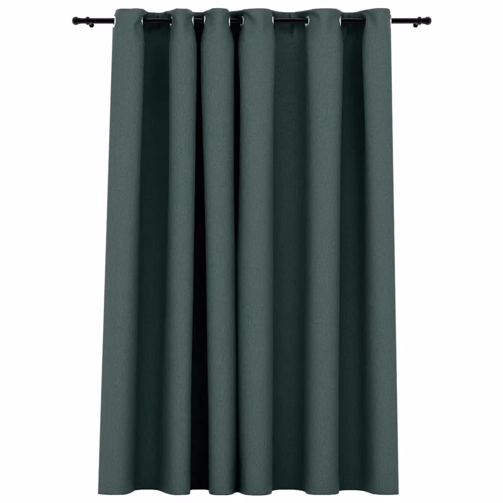 Berkfield Green Linen-Look Blackout Curtains with Eyelets W: 290 cm, H: 245 cm – 2