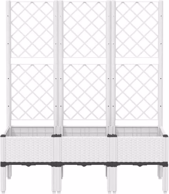 Berkfield Home Garden Planter with Trellis in White, W/D/H: 120 x 40 x 142 cm